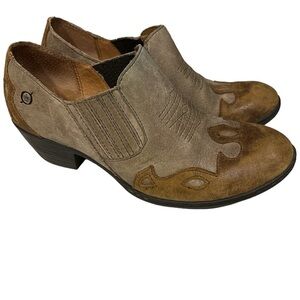 Børn Womens Sz 9 Amibeth Basa Nova Taupe & Brown Leather Ankle Bootie